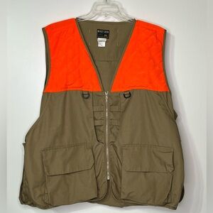Burly Camo Zippered‎ Men's 2XL Khaki/Orange Hunting Waterfowl Vest Pockets/Bag